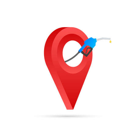 Gas station icon location. Fuel pump, fuel station location gps marker icon. Vector illustrtaion.のイラスト素材
