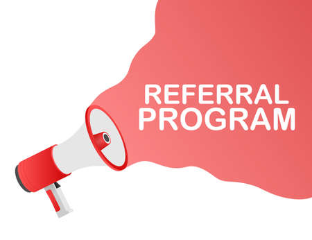 Hand Holding Megaphone with Referral program. Vector stock illustration.のイラスト素材