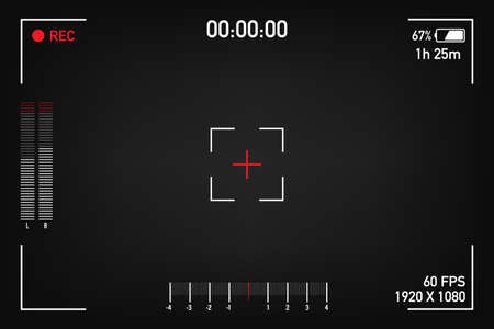 Camera view viewing images. Visual screen focusing. Video recording screen on a transparent background. Vector stock illustration.のイラスト素材