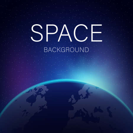 Dawn from space. Dawn from space. Rising sun behind the earth. Vector stock illustrationのイラスト素材