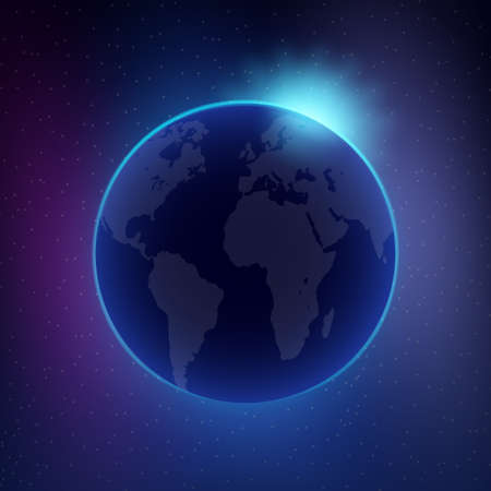 Dawn from space. Dawn from space. Rising sun behind the earth. Vector stock illustrationのイラスト素材