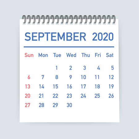 September 2020 Calendar Leaf. Calendar 2020 in flat style. Vector stock illustration.のイラスト素材
