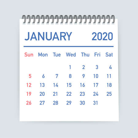 January 2020 Calendar Leaf. Calendar 2020 in flat style. Vector stock illustration.のイラスト素材