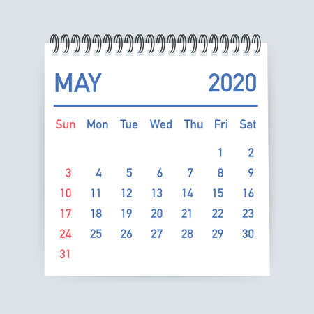 May 2020 Calendar Leaf. Calendar 2020 in flat style. Vector stock illustration.のイラスト素材