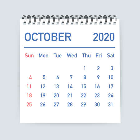 October 2020 Calendar Leaf. Calendar 2020 in flat style. Vector stock illustration.のイラスト素材