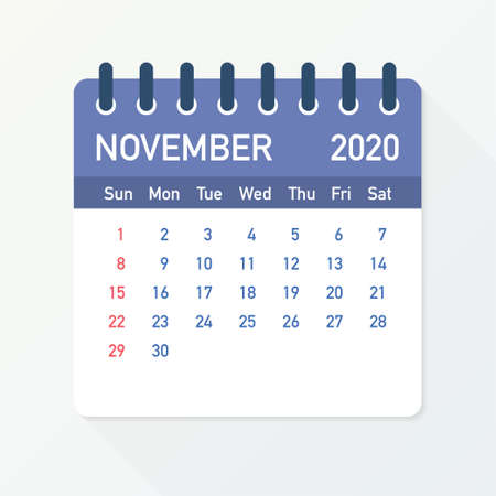 November 2020 Calendar Leaf. Calendar 2020 in flat style. Vector stock illustration.のイラスト素材