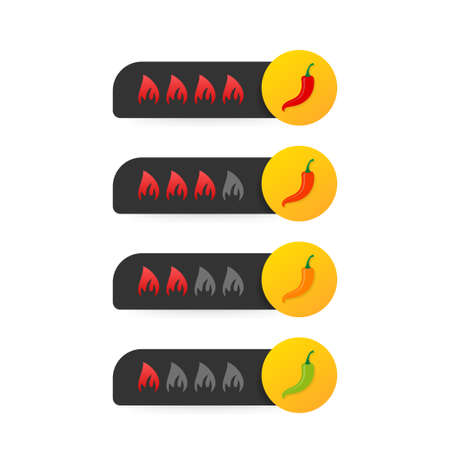 Hot red pepper strength scale indicator with mild, medium, hot and hell positions. Vector stock illustration.のイラスト素材