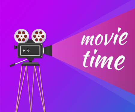 Lovely movie time concept layout with film projector and text area with sample title in retro western font. Vector stock illustration.のイラスト素材