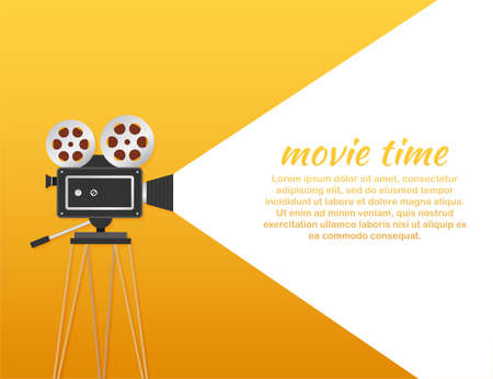 Lovely movie time concept layout with film projector and text area with sample title in retro western font. Vector illustration.のイラスト素材