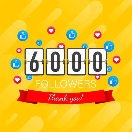Vector thanks design template for network friends and followers. Thank you 6000 followers card. Image for Social Networks. Vector stock illustration.のイラスト素材