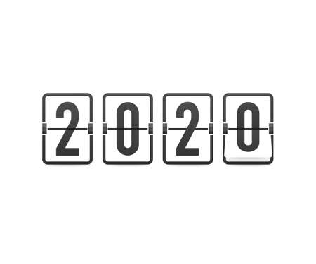 Countdown to new year 2020. Retro flip clock on black background. Template of greeting cards. Vector stock illustration.のイラスト素材
