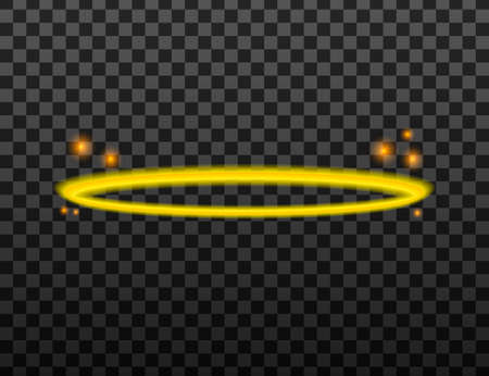 Set Halo angel ring . Holy golden nimbus circle isolated on black transparent background. Vector stock illustration.のイラスト素材
