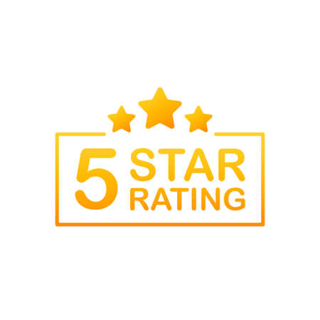 5 star rating. Badge with icons on white background. Vector stock illustration.のイラスト素材