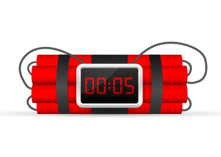 Red dynamite pack with electric time bomb, TNT. Vector stock illustrationのイラスト素材
