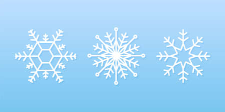 Snowflake vector icon background set white color. Winter blue christmas snow flake crystal element. Vector stock illustrationのイラスト素材