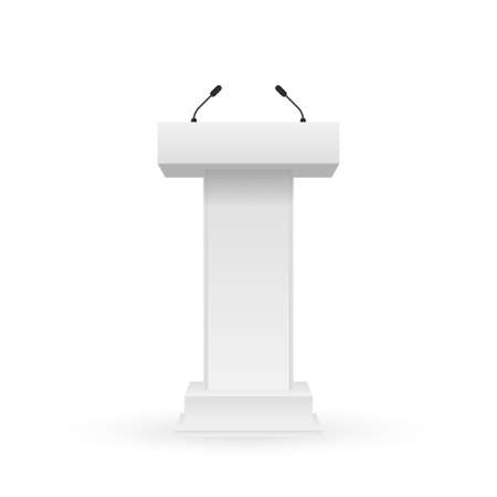 White Podium Tribune Rostrum Stand with Microphones. Vector stock illustrationのイラスト素材