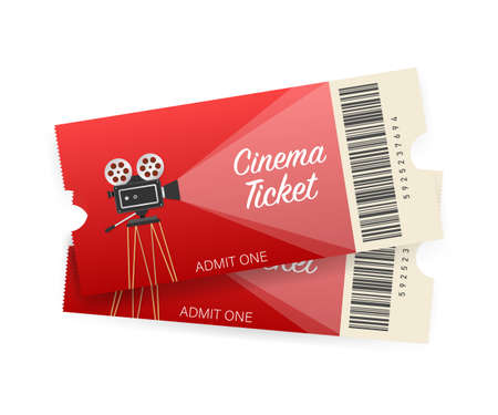 Cinema tickets isolated on white background. Realistic front view. Movie banner. Cinema Movie Tickets Set. Vector stock illustrationのイラスト素材