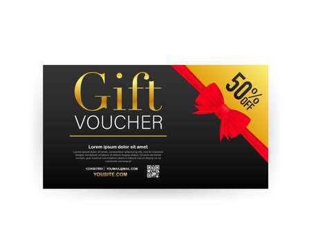 Template gold gift card. Promo code. Vector Gift Voucher with Coupon Code. Vector stock illustrationのイラスト素材