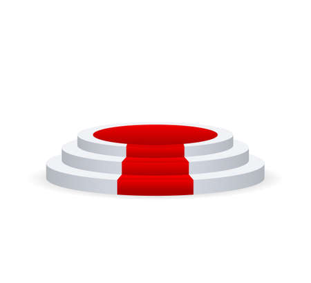 Stage for awards ceremony. Podium with red carpet. Pedestal. Spotlight. Vector illustrationのイラスト素材