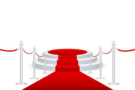 Stage for awards ceremony. Podium with red carpet. Pedestal. Spotlight. Vector illustrationのイラスト素材