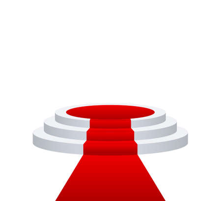 Stage for awards ceremony. Podium with red carpet. Pedestal. Spotlight. Vector illustrationのイラスト素材