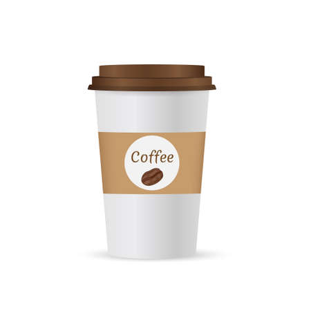 Close up take-out coffee with brown cap and cup holder. Isolated on white background. Vector Illustrationのイラスト素材