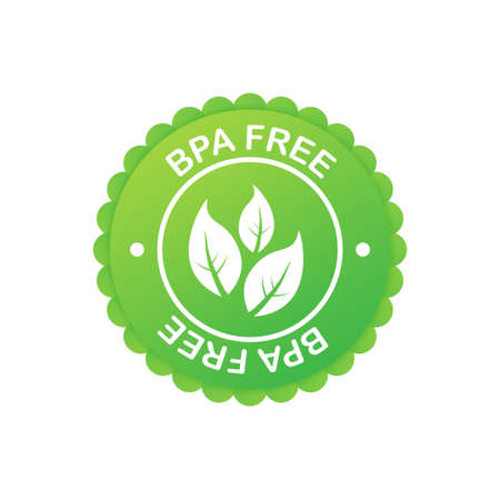 Green colored BPA free emblems, badge, icon. Vector stock illustration.のイラスト素材