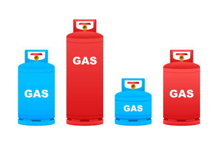 Gas cylinder vector tank. Lpg propane bottle icon container. Oxygen gas. Vector stock illustrationのイラスト素材