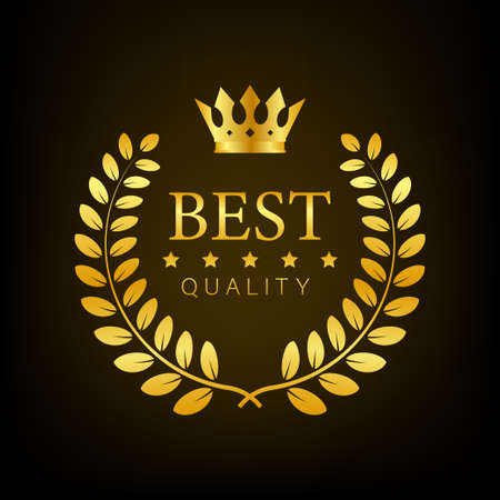 Best quality Gold sign with laurel. Vector stock illustration.のイラスト素材