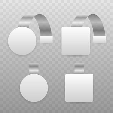 Sale Point Tag. White Clear Round And Square Supermarket Shelf Wobbler Label. Vector stock illustration.のイラスト素材