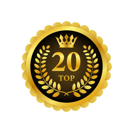 Top 20 label. Golden laurel wreath icon. Vector stock illustration.のイラスト素材
