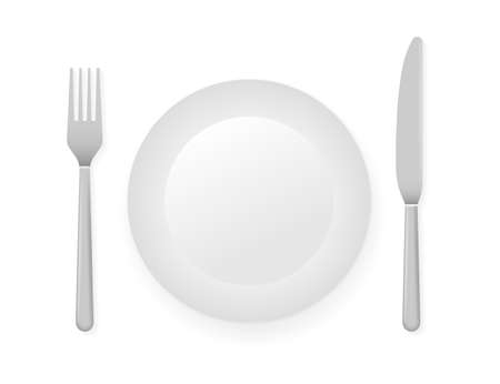 Dinner plate, knife and fork. Vector stock illustration.のイラスト素材