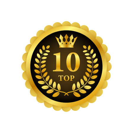 Top 10 label. Golden laurel wreath icon. Vector stock illustration.のイラスト素材