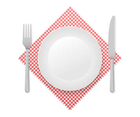 Dinner plate, knife and fork. Vector stock illustration.のイラスト素材