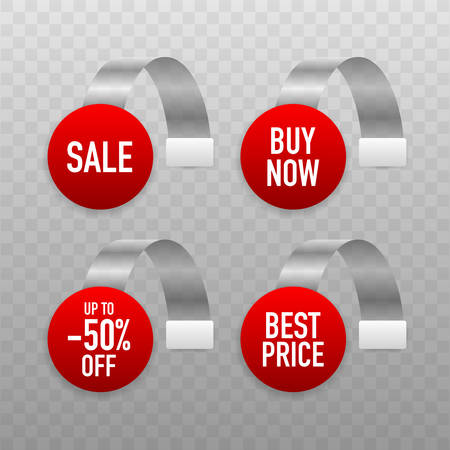 Sale Point Tag. White Clear Round Supermarket Shelf Wobbler Label. Vector stock illustration.のイラスト素材