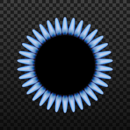 Gas burner ring with blue flame on black background. Vector stock illustrationのイラスト素材