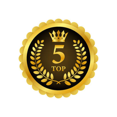 Top 5 label. Golden laurel wreath icon. Vector stock illustrationのイラスト素材