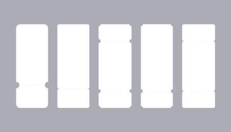Set of blank ticket mockup template. Realistic White paper coupon isolated on grey background. Vector stock illustrationのイラスト素材