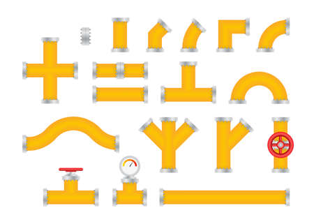 Details pipes different types collection of water tube industry gas valve constructionのイラスト素材