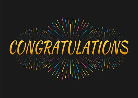 Congratulations to the banner with fireworks. Vector stock illustration.のイラスト素材