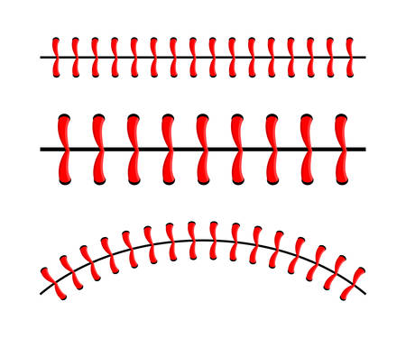 Baseball ball stitches, red lace seam isolated on background.のイラスト素材