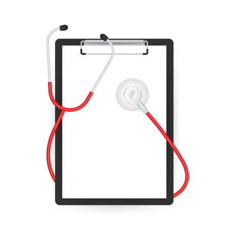 Stethoscopes and clipboard, medical equipment for doctor. Vector stock illustration.のイラスト素材