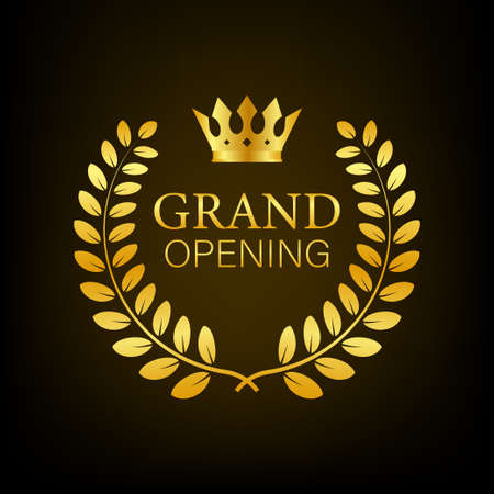 Grand opening Gold sign with laurel. Vector stock illustration.のイラスト素材
