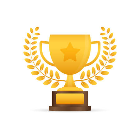 Trophy Cup Vector Flat Icon with star and laurel wreathのイラスト素材