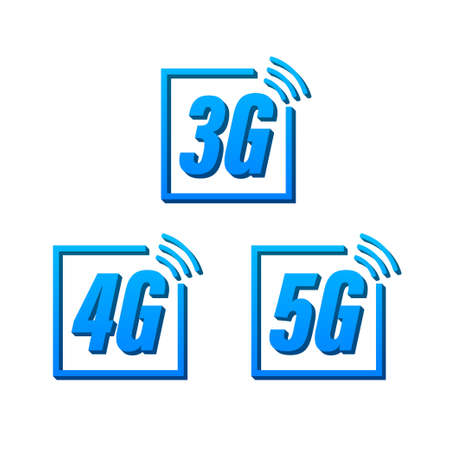 5G, 4G, 3G symbol set isolated on background, mobile communication technology and smartphone network. Vector stock illustrationのイラスト素材