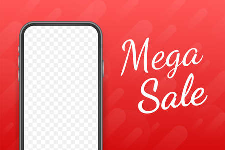 Sale offer concept for mobile. Mega Sale on mobile phone for online marketing with messenger. Modern flat style vector illustrationのイラスト素材