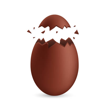Realistic chocolate eggs. Broken, exploded eggshell. Good for Easter design. Vector stock illustrationのイラスト素材