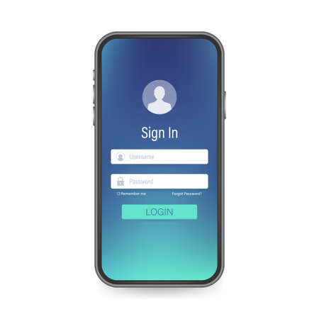 Clean Mobile UI Design Concept. Login Application with Password Form Window. Vector stock illustrationのイラスト素材