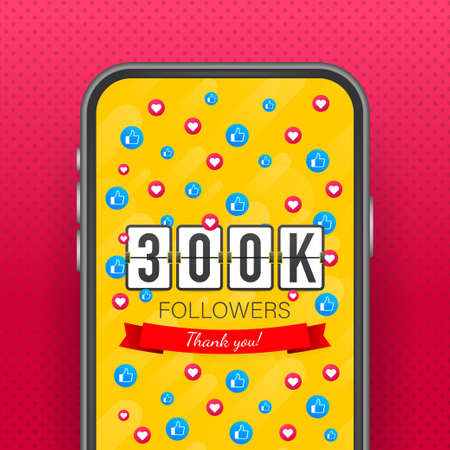 300k followers card banner template for celebrating many followers in online social media networksのイラスト素材