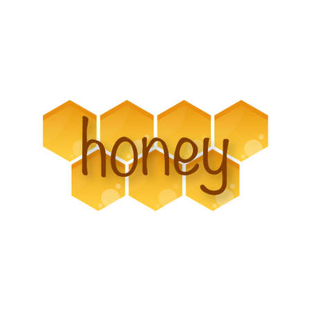 Honey word with honeycomb. Vector stock illustration.のイラスト素材